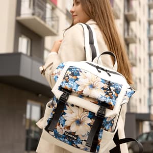 Рюкзак SamBag жіночий Aura білий з принтом Blue Flowers