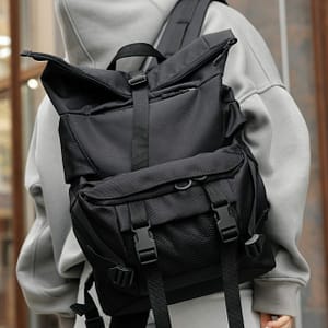 Рюкзак SamBag жіночий RollTop Double тканевий Чорний