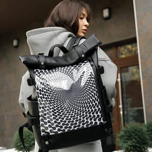 Рюкзак SamBag жіночий RollTop Hacking чорний принт Illusion