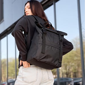 Рюкзак SamBag жіночий RollTop Milton Чорний тканинний