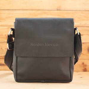Сумка чоловіча шкіряна на плече ручної роботи Norden 2640 збільшена чорна