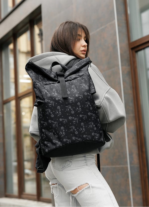 Рюкзак SamBag жіночий RollTop KZN чорний принт - Зображення 5