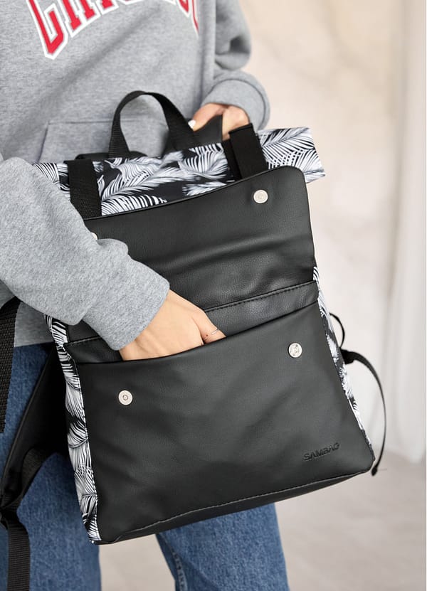 Рюкзак SamBag жіночий RollTop Milton Чорний з принтом Palm - Зображення 10