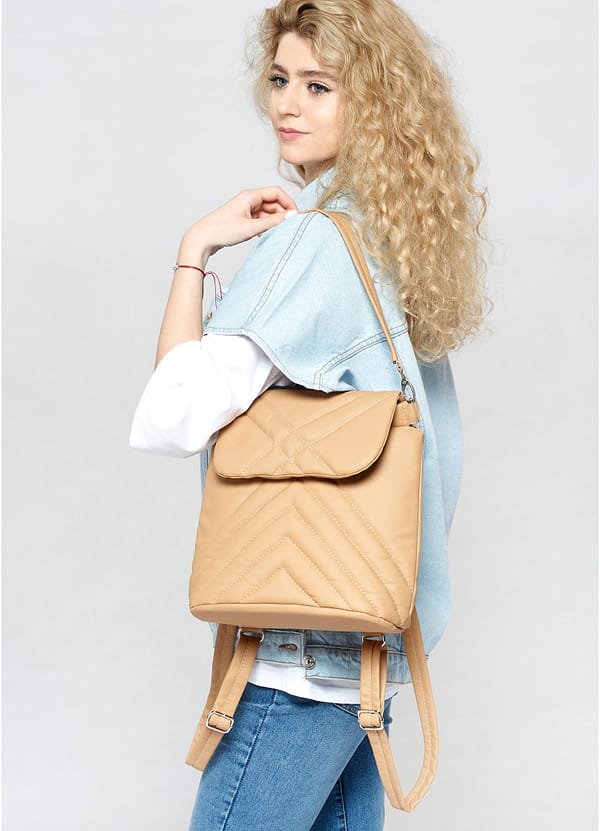 Рюкзак-сумка SamBag жіночий Loft строчений Бежевий - Зображення 6